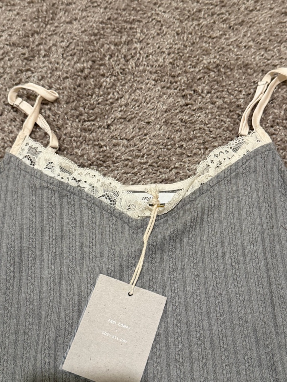 Cottagecore Gray Lace Trim Cami Blu Pepper Adjustable Strap Tank Size Small NWT - Picture 4 of 8